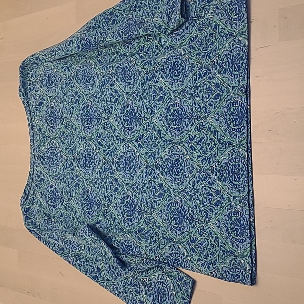 EUC Talbots Blue Patterned Boat Neck Cotton/Modal Blend Top - Picture 7 of 11